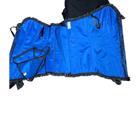 *NEW*Gorgeous Sexy Blue and Black Women Bustier Corset Set Lace Up Bone… - Picture 16 of 17